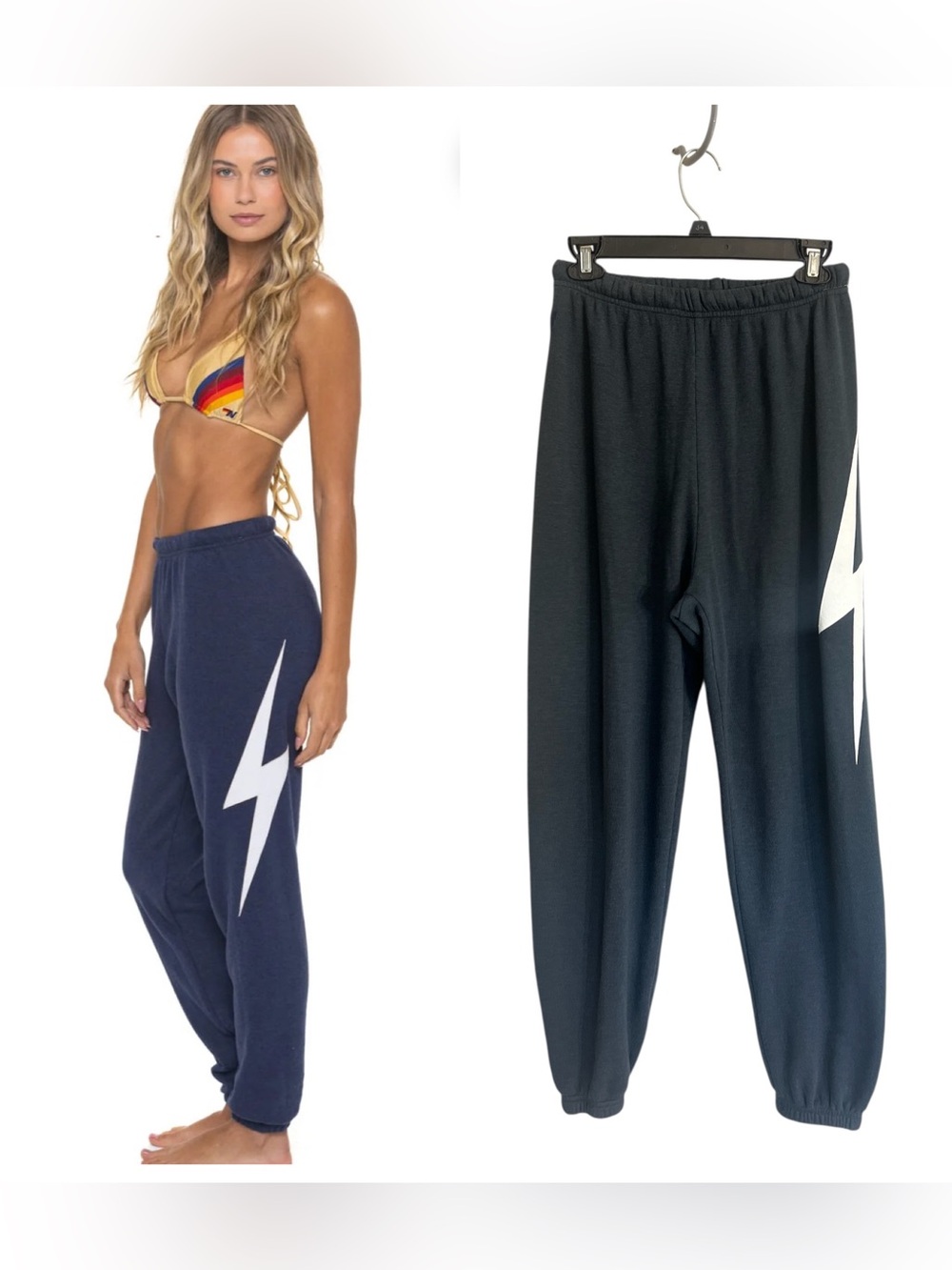 Aviator Nation women’s bolt stitch sweatpants navy white sz M lounge wear
